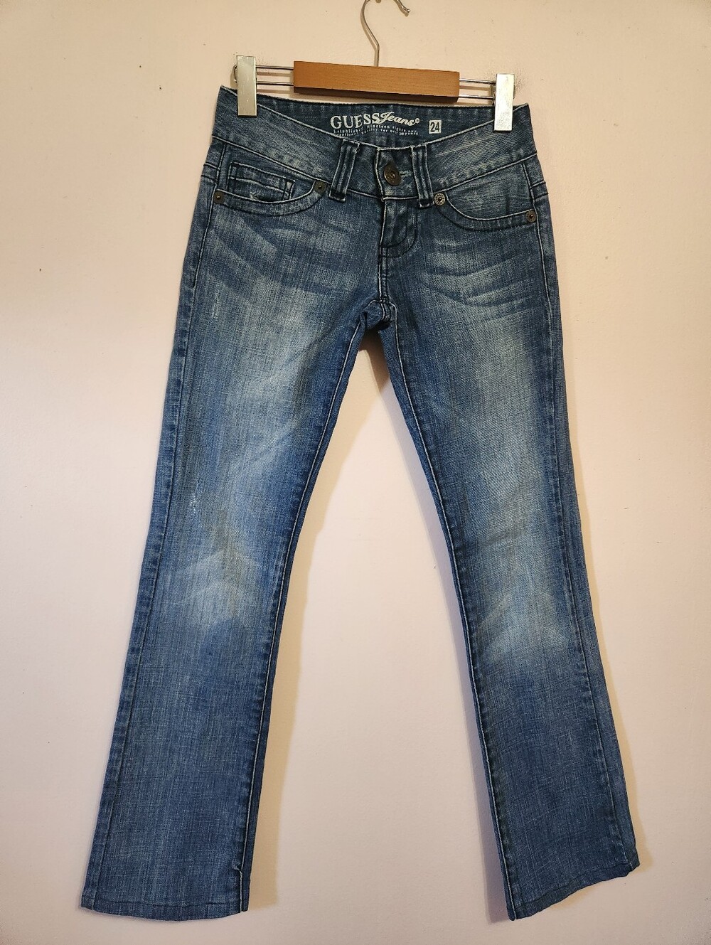 Vintage Y2K Guess Daredevil Low Rise Bootcut Denim Jeans Medium Wash Size 24